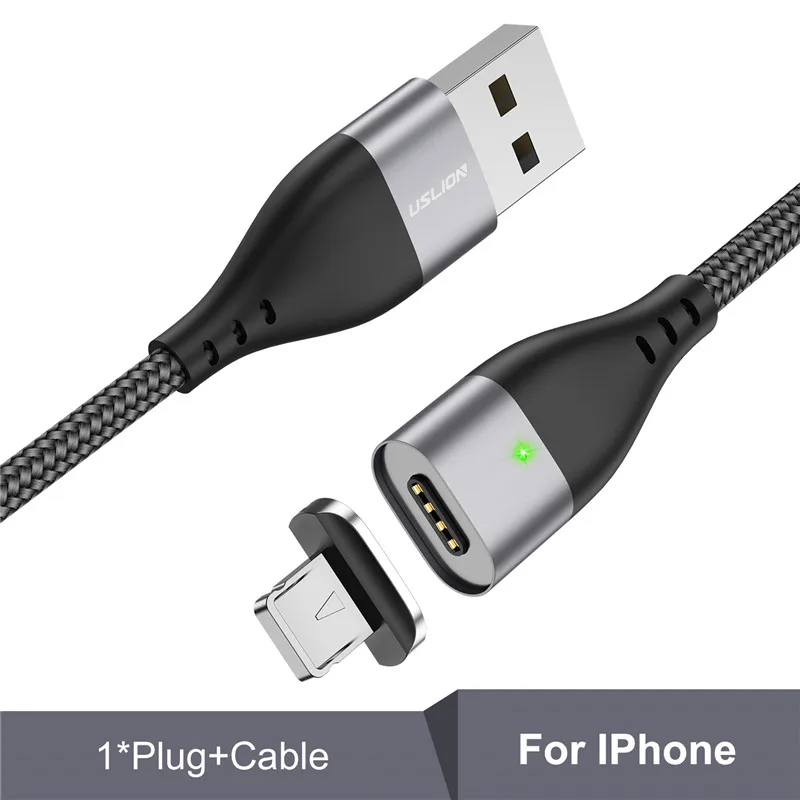 USLION Магнитный кабель Micro usb type C для iPhone 7 XS samsung S8 3A провод для быстрой зарядки провод магнит зарядное устройство для телефона Быстрая зарядка - Цвет: Gray For iPhone