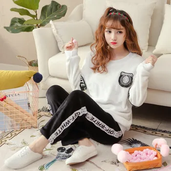 

2020 Winter Long Sleeve Thick Warm Flannel Pajama Sets for Women Coral Velvet Sleepwear Homewear Pijama Mujer Loungewear Clothes