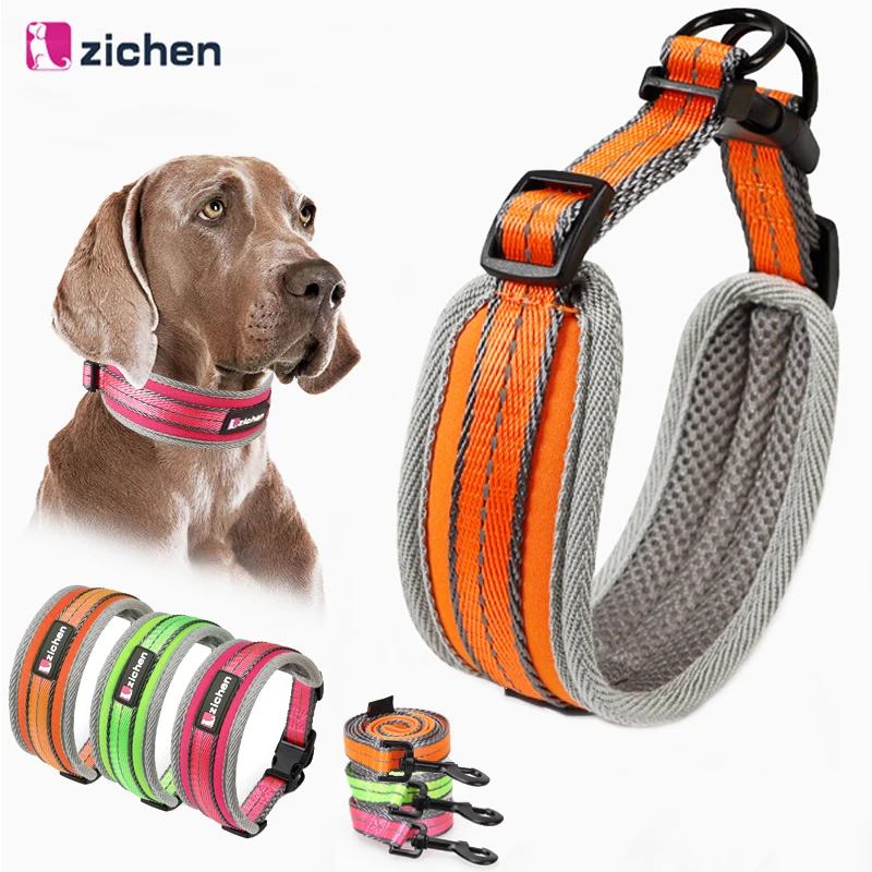 

Pet Reflective Collar Leash Set Dog Nylon Padded Soft Grid eye Adjustable Perfect for Leash Collar Large Outdoor Training Dog