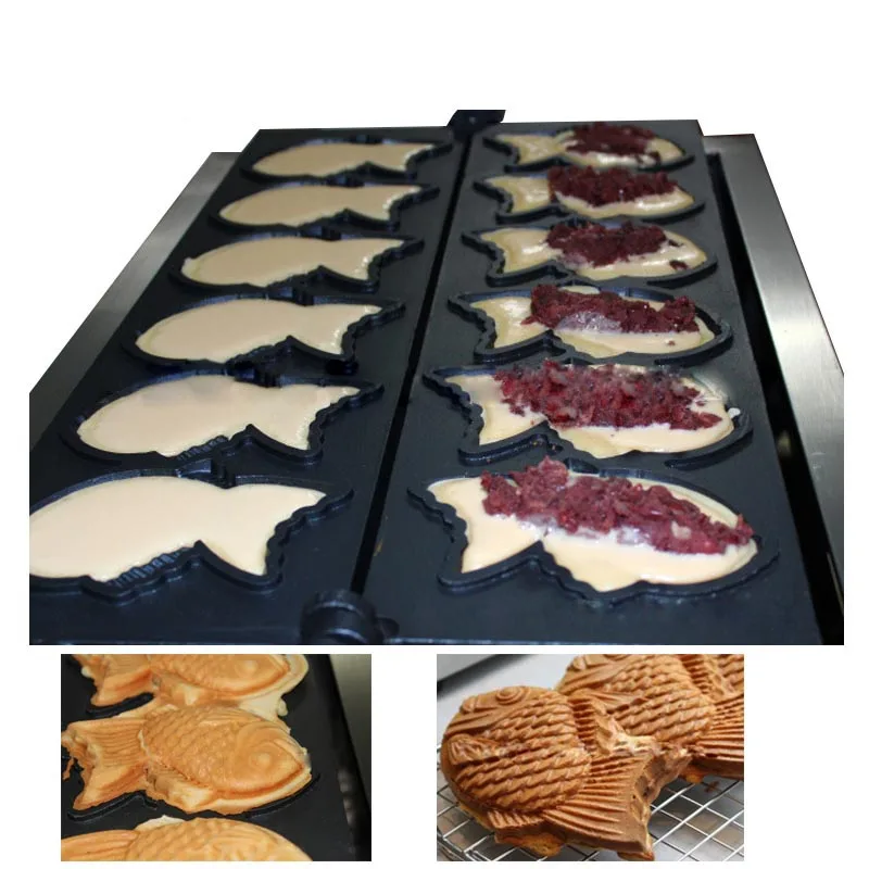 Коммерческая антипригарная 6 шт. японская машина taiyaki для рыбы, вафельница в форме рыбы, вафельница, машина для изготовления торта