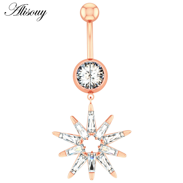 1pc Flower Heart Dangled Belly Navel Piercing Button Ring 14G Stainless Steel CZ Crystal Opal Ombligo Woman Body Jewelry
