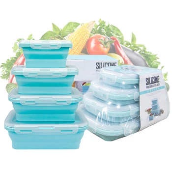 

Foldable Food Container Microwavable Eco-Friendly Folding Seal Organizer Portable Stasher Reusable Silicone Food Bag Lunch Box