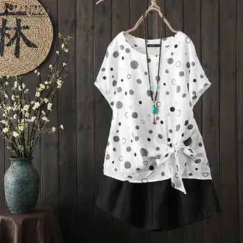 

ZANZEA 2020 Summer Women's Blouse Ladies Tunic Tops Vintage Polka Dot Print Shirts with Lacing Bow Casual Loose Blusas Plus Size