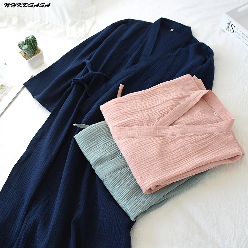 NHKDSASA Couple's Bath Robe Women Kimono Spring And Summer Nightgown Cotton Kimono Bathrobe Men Robe Home Service Pajamas