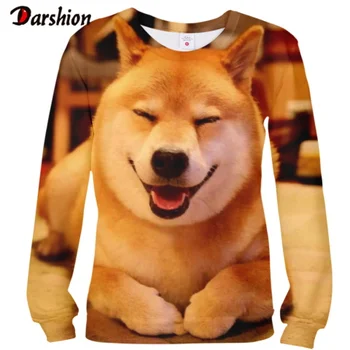 

3D Printed Animals Dogs Pattern Winter Male Fashion Long Sleeves O-Neck Casual Fitness Fashion Tops Clothing O-neck Tops For Men