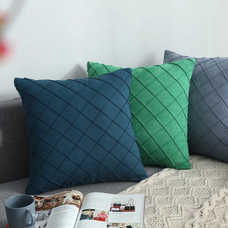 

Modern Simple Nordic Pillow Cover Suede Checker Cushion Cover Decorative Pillows case For Seat Home Decorative Pillow Cover