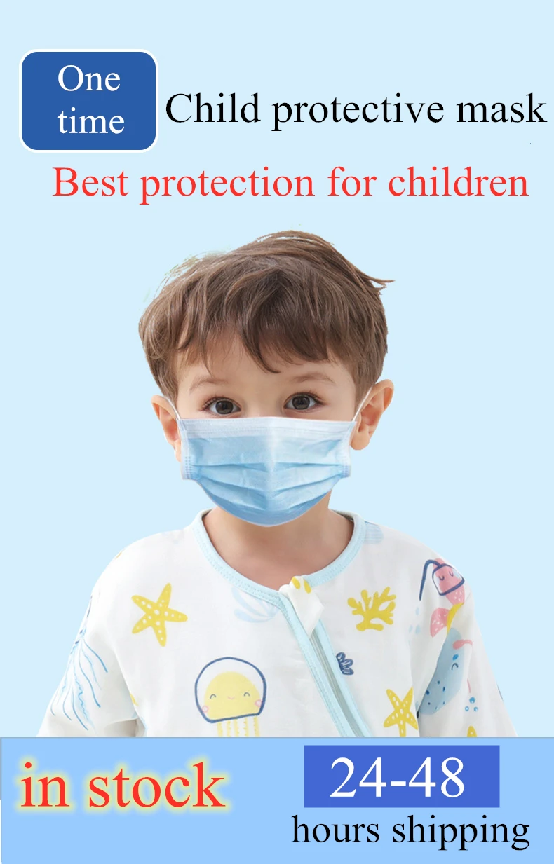 

100Pcs 3 layer Disposable Elastic Mouth Soft Breathable Blue Soft Breathable Flu Hygiene Child Kids 3-12 years Face Mask
