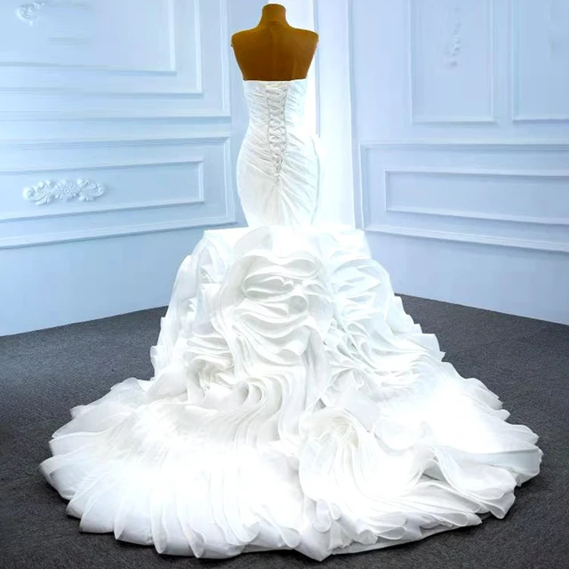 J67221 JANCEMBER Sexy White Mermaid Sleeveless Wedding Dress 2021 Elegant And Lace Up With Back V-Neck 2