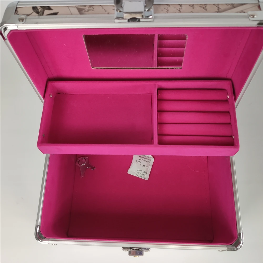 Розовый лазерный женский цветочный косметический футляр для косметики профессиональный алюминий сплав органайзер для косметики большой емкости женский ювелирный ящик