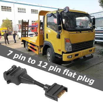 

7 to 12 Pin AU Flat Male Trailer Socket Plug Connector Adapter ABS Durable Plug and Play Easy to Use for Trailer Black