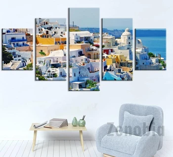 

Modular Wall Art Canvas Painting 5 Pieces HD Prints Greece Santorini Island Pictures Home Decor Beautiful Scenery Poster Frame