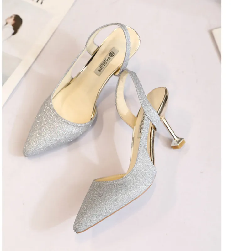 

Women Bling Pumps Sexy Wedding fashion Shoes shallow mouth High Heels Gold Sequins Stiletto Ladies Comfortable sandals H14-14