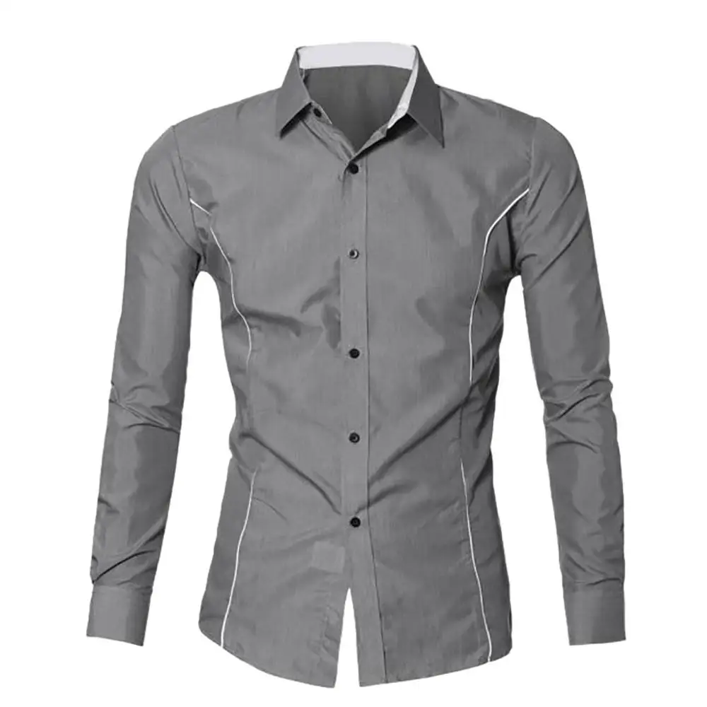 Рубашка Chemise Homme, с длинным рукавом, на пуговицах, лето, осень, мужская повседневная одежда, облегающая, на каждый день, для мужчин, s, модные футболки, однотонный, хлопок, для пляжа C - Цвет: H
