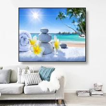 Canvas Painting Bath towels and stacked stones Sun & beach Art Poster Picture Wall Decor Modern Home Decoration For Living room