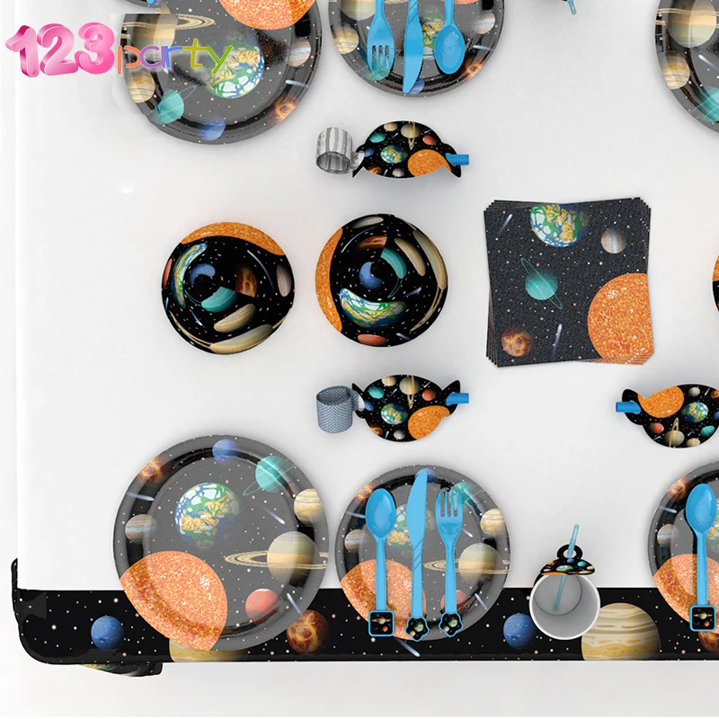 Одноразовая посуда с мультяшным космосом бумажные тарелки чашка вилка украшение