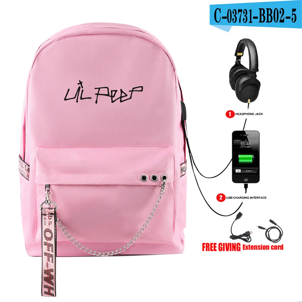 Рюкзак в стиле хип-хоп Lil Peep Rapper, лучшее качество, с принтом USB на молнии, крутой печатью, Harajuku, модные рюкзаки на плечо для путешествий - Цвет: pink