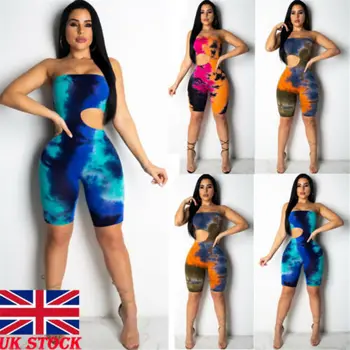 

UK New Women Casual Sleeveless Bodycon Romper Jumpsuit Club Bodysuit Short Pants