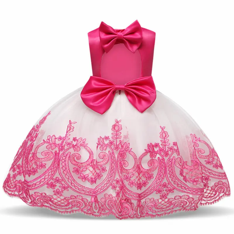 Винтажное рождественское платье принцессы; детские новогодние вечерние платья для девочек; бальное платье с цветочным рисунком; одежда для дня рождения для маленьких девочек - Цвет: Rose