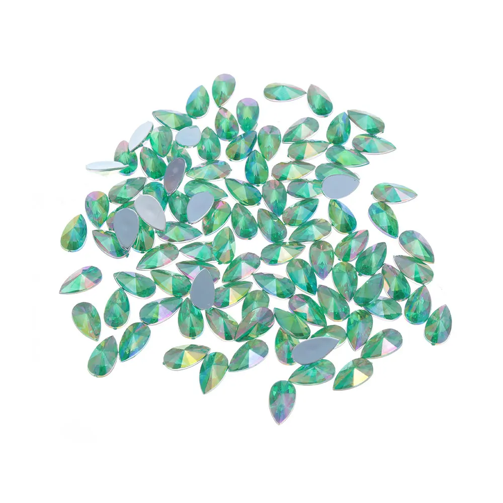 Light Green AB 100 шт Стразы для ногтей форма слезы Акриловые украшения Драгоценные камни гладкие острые камни DIY маникюр ремесла лицо ювелирные изделия инструменты - Цвет: Light Green AB
