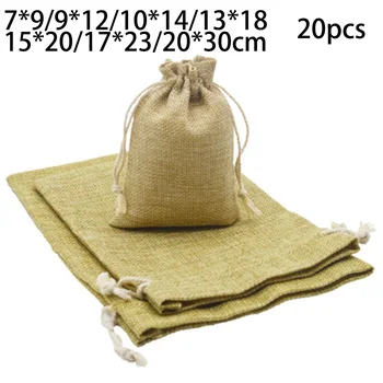 

20pcs Small Burlap Jute Hessian Bag Wedding Favour Jewellery Drawstring Pouch Pouch Gift Box Packaging Bags For Gift Linen Bags