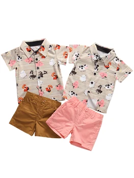 

0-5Y Summer Infant Baby Boys Clothes Sets Animal Print Gentleman Shirts Tops+Solid Shorts 2pcs