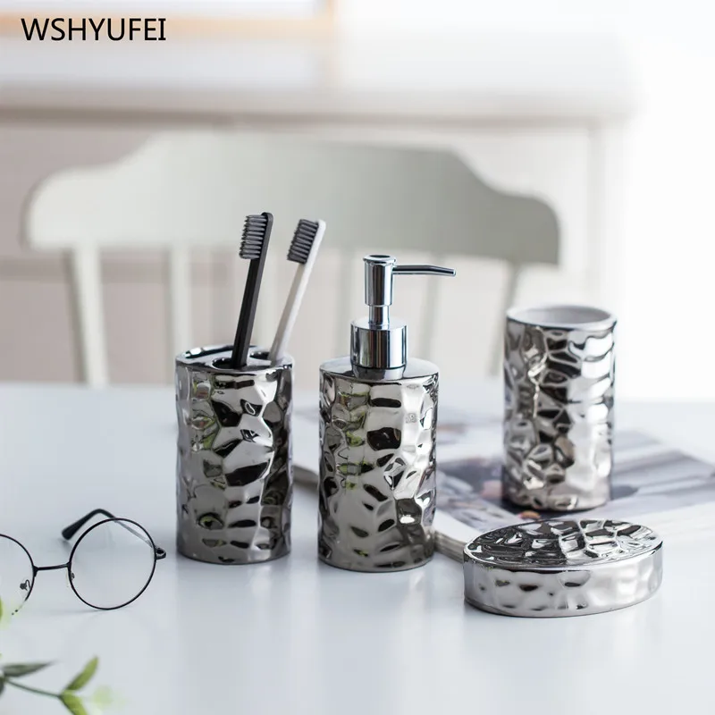 Прямой европейский стиль керамики комплект посеребренный набор для мытья креативный набор для хранения ванной комнаты украшения чашки для мытья
