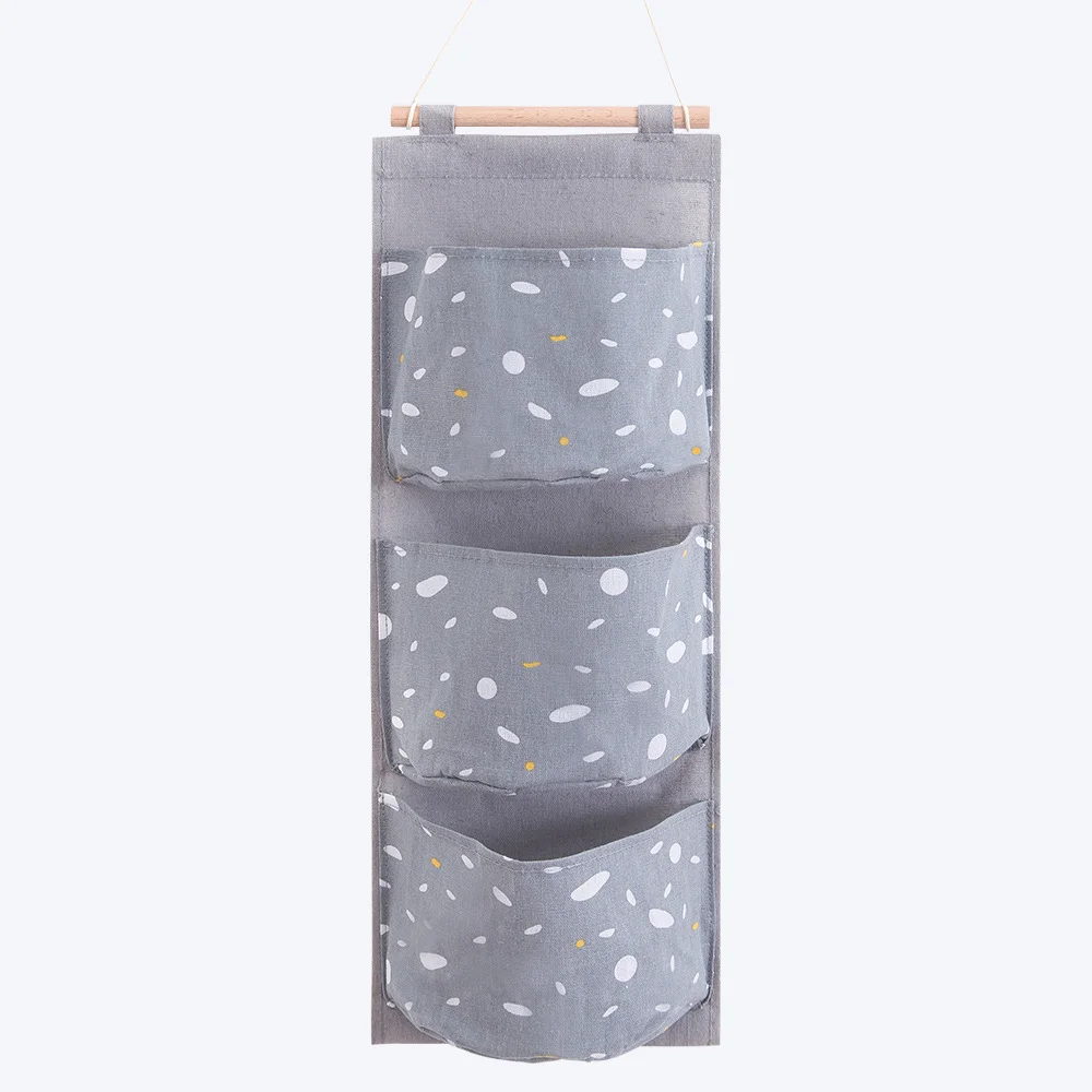 Gray-warm 3 кармана, Настенная сумка для хранения косметики, органайзер для игрушек, шкаф из хлопка и льна, сумка для хранения в ванной, сумки для хранения мелочей - Цвет: Gray-warm