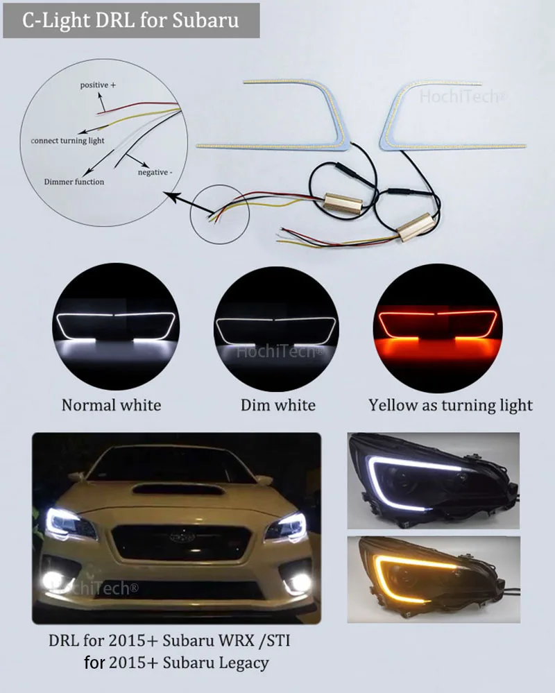 Светодиодный фонарь дневного света для Subaru Legacy WRX STI-201 белый и желтый функция сигнала поворота автомобиля DRL Противотуманные фары украшения