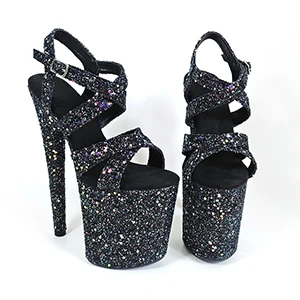 Leecabe/ дизайн; блестящие босоножки для танцев на шесте на каблуке 20 см; женская обувь; обувь для танцев на шесте на платформе и высоком каблуке; цвет синий, черный - Цвет: 20CM-Black