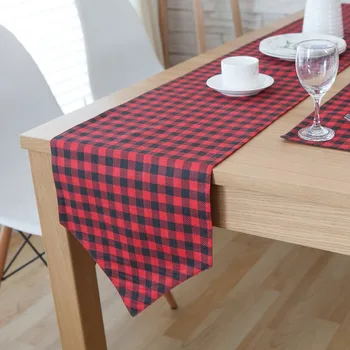

Cotton Linen Linen Zen Tea Mat Tea Mat Western-Style Placemat Table Runner Black and Red Grids Table Runner