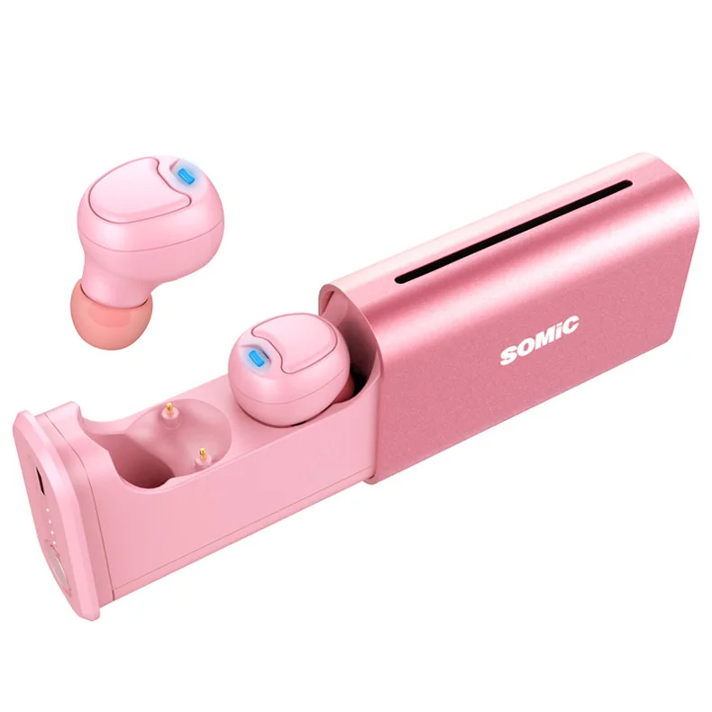 Pink Somic TWS W20 Bluetooth 5,0 наушники-вкладыши умные беспроводные наушники настоящие беспроводные мини-наушники двусторонний стерео микрофон - Цвет: Pink