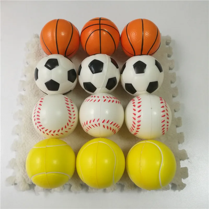 12pcs 6.3CM Anti Stress Relief Squeeze Football Baseball Basketball Tennis Soccer Soft Rubber PU Foam Ball Toys for Boys Kids