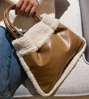 

Elegant Female Plush Tote Bag 2020 Winter New High Quality Leather Women's Designer Handbag High capacity Shoulder Messenger bag