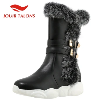 

JOUIR TALONS Winter Short Plush Keep Warm Flat with Mid-calf Women Boots Waterproof Round Toe Buckle Straps women shoes