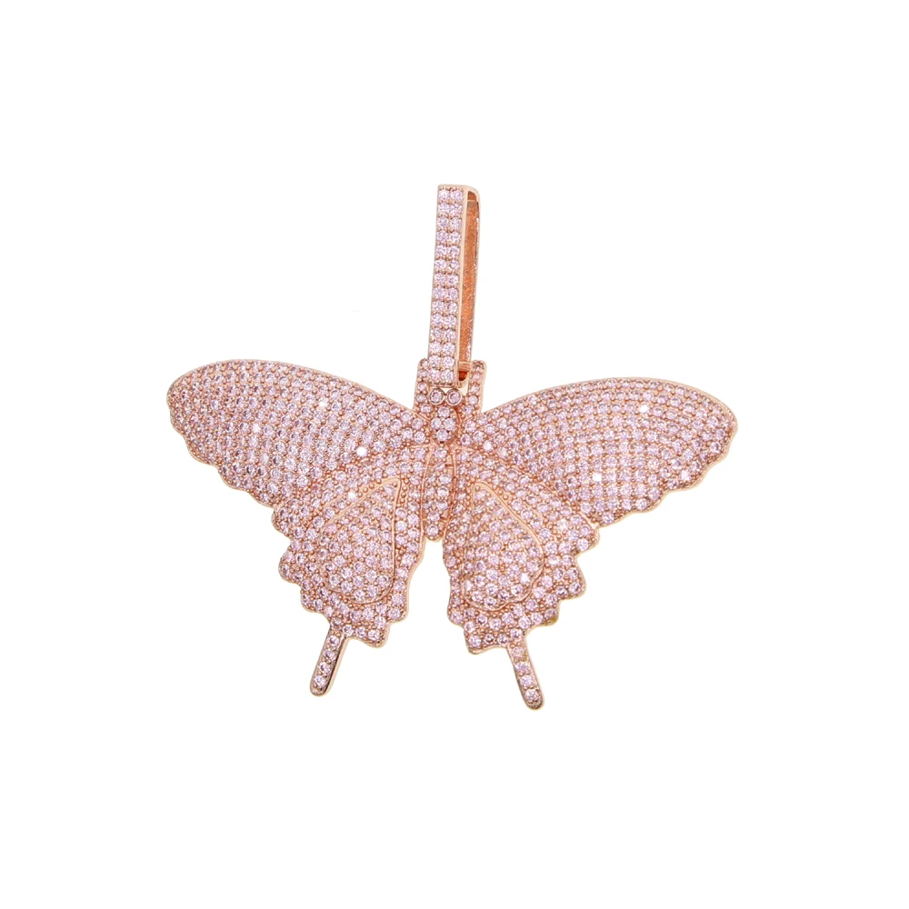 pink butterfly Подвеска в стиле хип-хоп, со льдом, блестящая, розовая, cz, Бабочка, ожерелье в стиле рок, модная, крутая, для мужчин и женщин, cz, теннисная цепочка, колье, ювелирное изделие - Окраска металла: pink butterfly