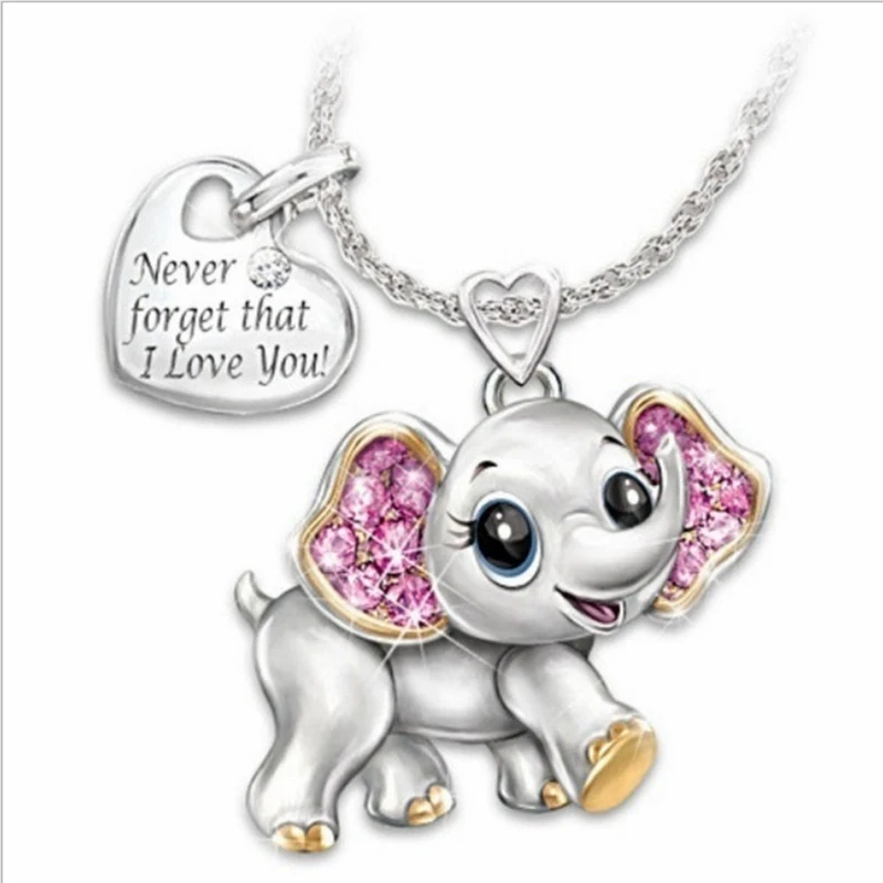 Милый слон животное кулон ожерелье розовое кристалльное цирконовое Сердце ожерелье s для женщин цепь чокер ювелирные изделия подарок на день Святого Валентина