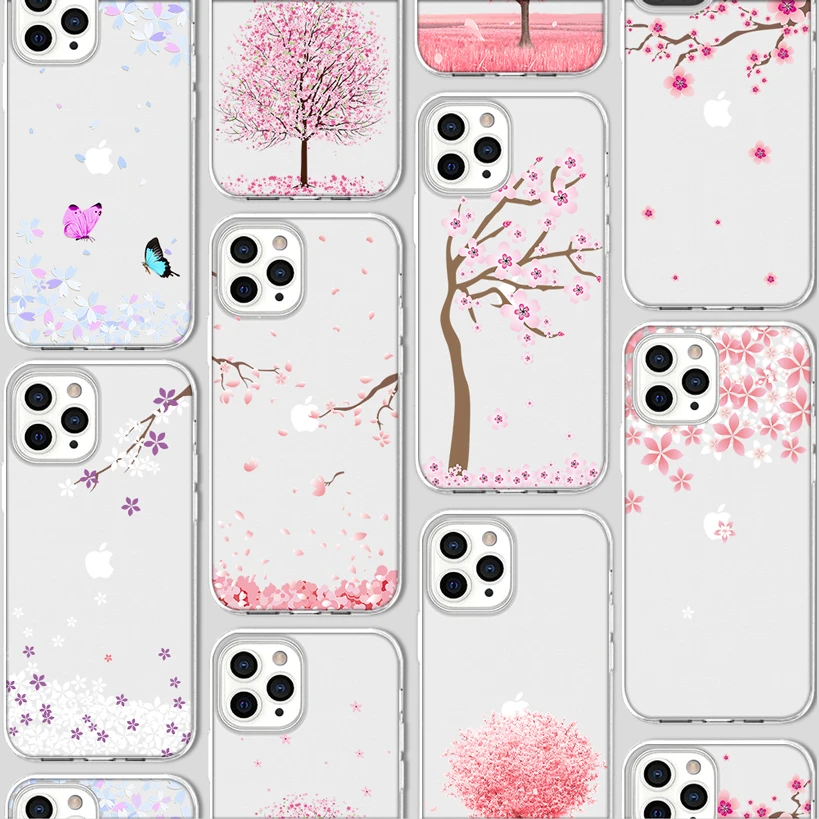 apple magsafe Cherry Blossoms Tree Case for Iphone 13 Case for IPhone 12 13 11 Pro XR 7 X XS Max Mini 8 6 6S Plus 5 5S SE 2020 Silicone Cover magsafe charger amazon