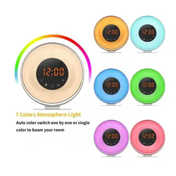 

Digital RGB LED Alarm Clock FM Radio For Bedrooms Multiple Nature Sounds Sunset Simulation Touch Control For Heavy Sleepers