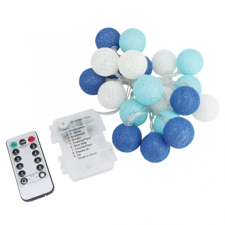 Holiday Light String 2.1m 20 Cotton Wire Balls LED Light String Indoor Night Lamp Strip for Christmas Holiday - Emitting Color: Blue