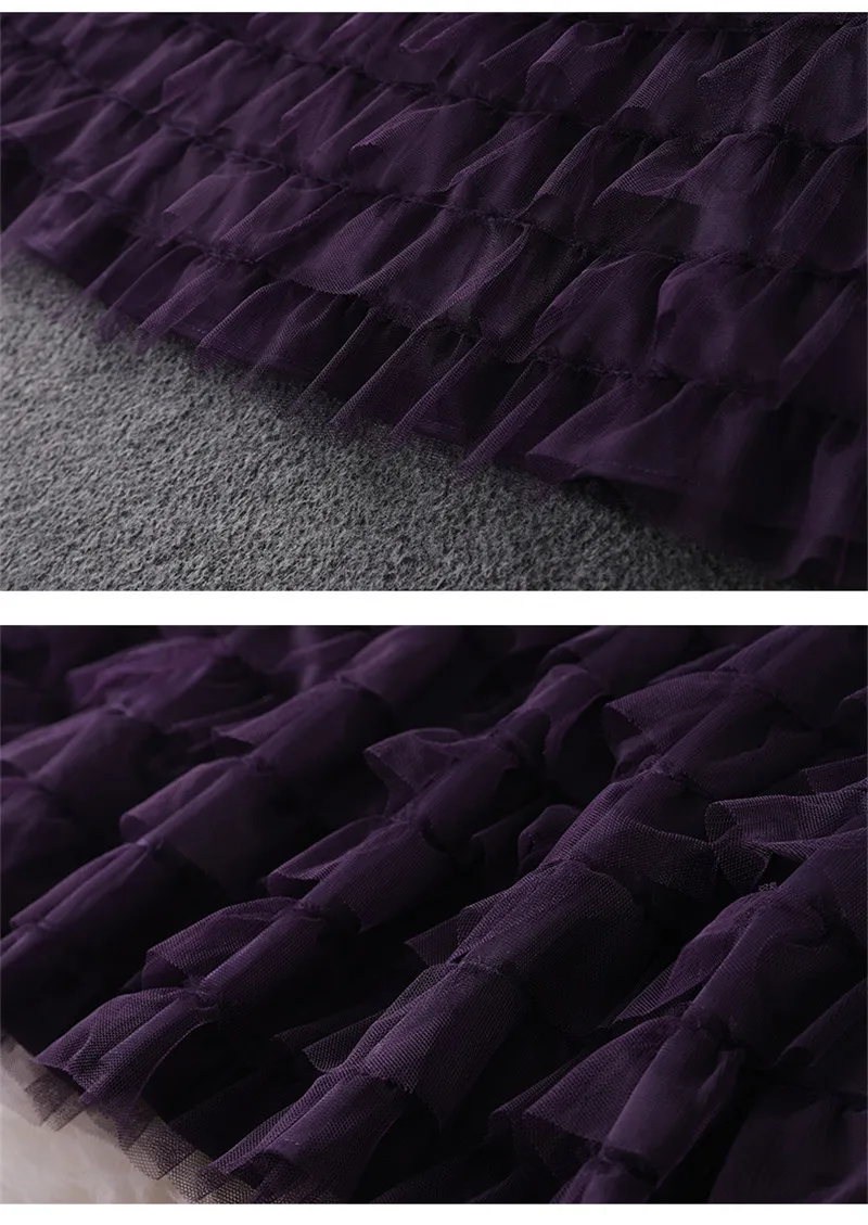 Элегантные женские взъерошенный слой торта вечерние платья для выпускного вечера Женские Подиумные Модные осенние платья с длинным рукавом Прозрачный миди Тюлевое платье