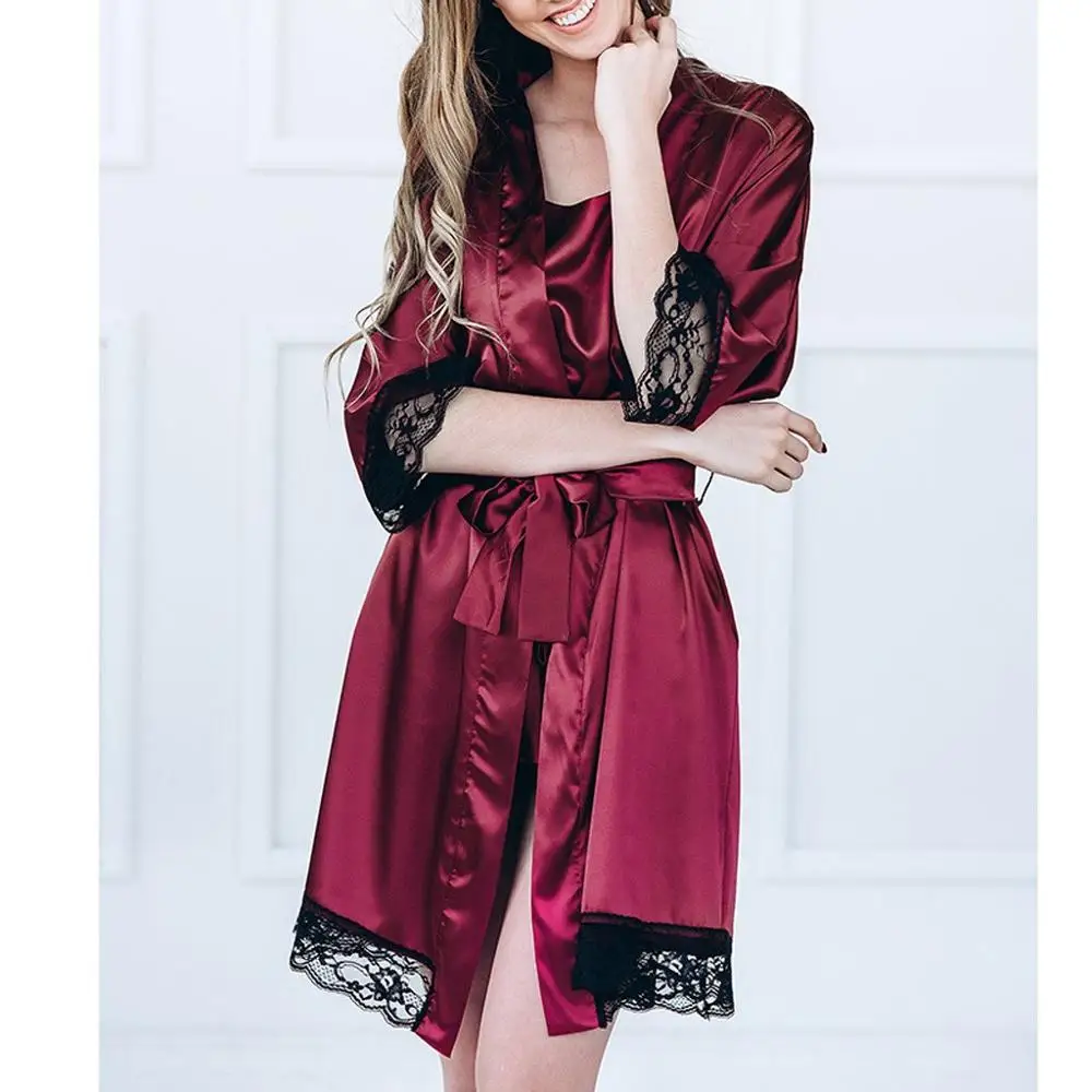 Женское сексуальное пижамное платье юката, длинное женское белье, халат из вискозы, ночная рубашка с поясом, кружевное ночное белье, Атласный халат для подружки невесты, боди - Цвет: A