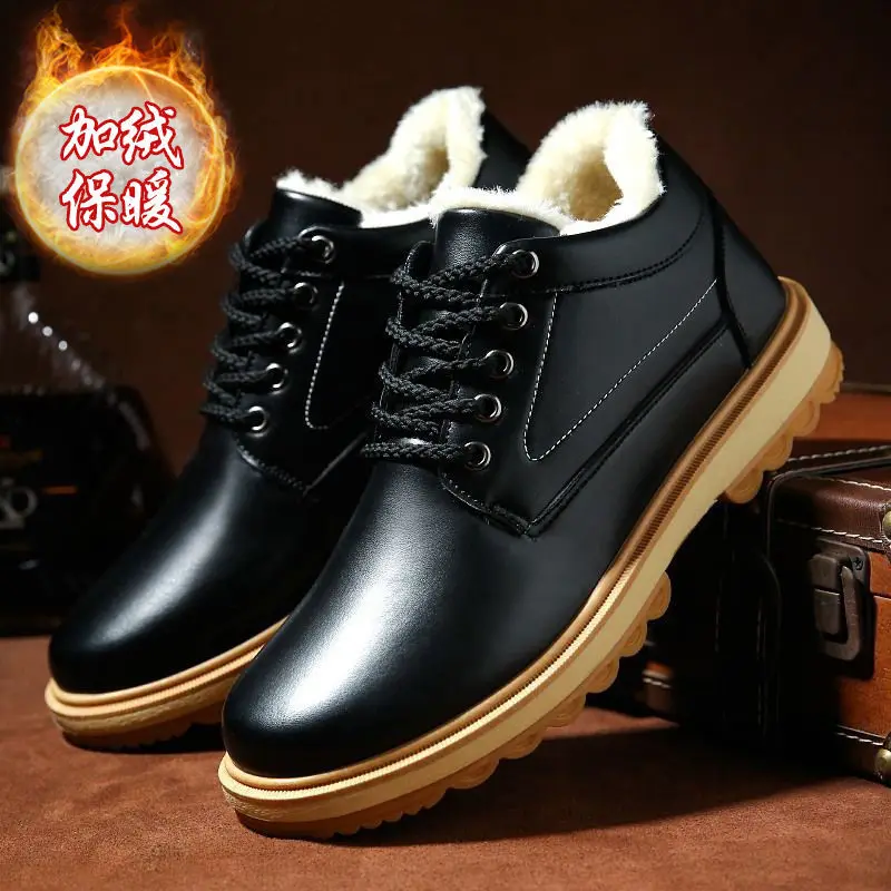 Winter Leather Men's Boots Thick Leather Warm Ankle Boots Work 2021 New Men's Shoes Waterproof Snow Boots Extra Large
