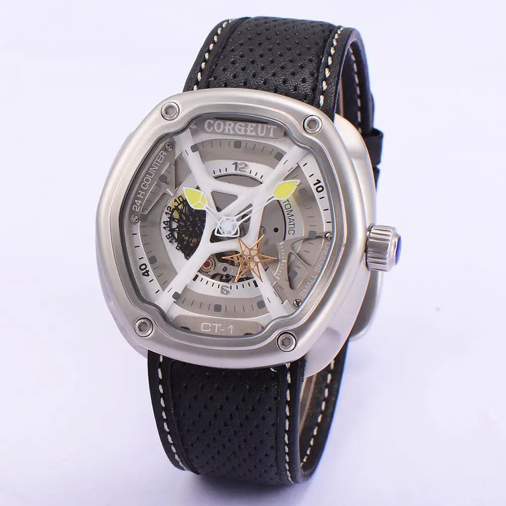 Corgeut46MM Montre Homme Relogio a prova de agua индивидуальный дизайн автоматические механические