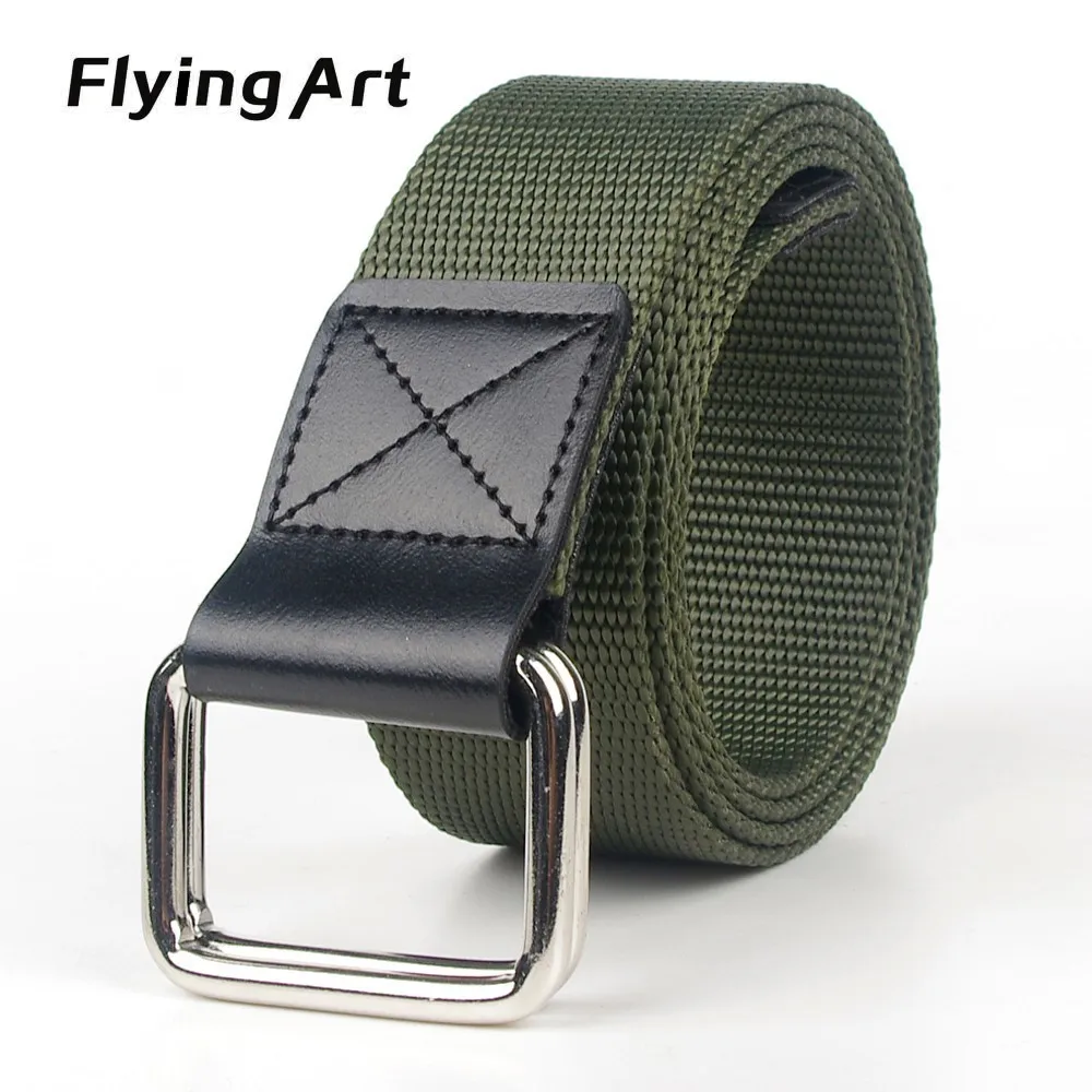 Flying Art Double Ring Buckle Zinc Alloy PU fashion Belt Outdoor Casual Jeans men and women Canvas Belt all-match Leather Belt