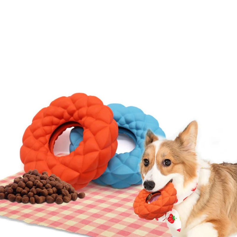 

Rubber Molar Round Toy Dog Leaking Food Ring Chewing Bitting IQ Training Interactive Pet Toys