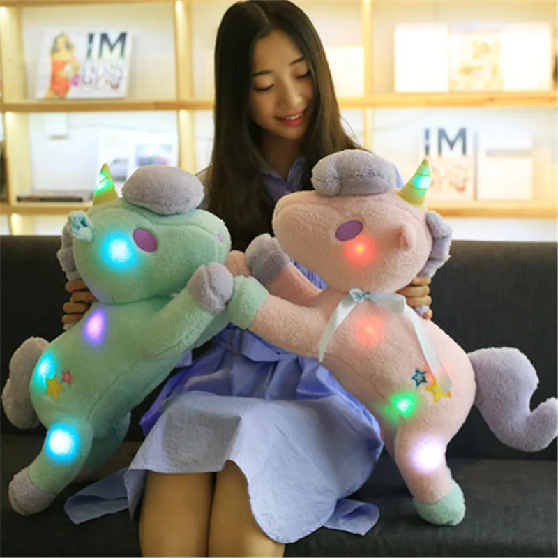 

55CM Cute Twin Star Unicorn Plush Toy Cartoon Light-emitting Unicorn Pillow LED Lamp Doll For Children's Birthday Gift