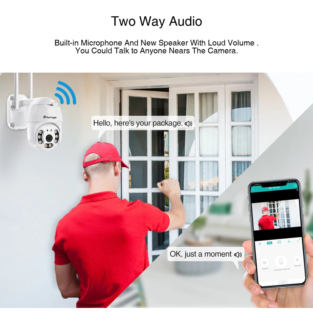 Techage 1080P PTZ WiFi IP камера H.265X Наружная водонепроницаемая охранная видеонаблюдения
