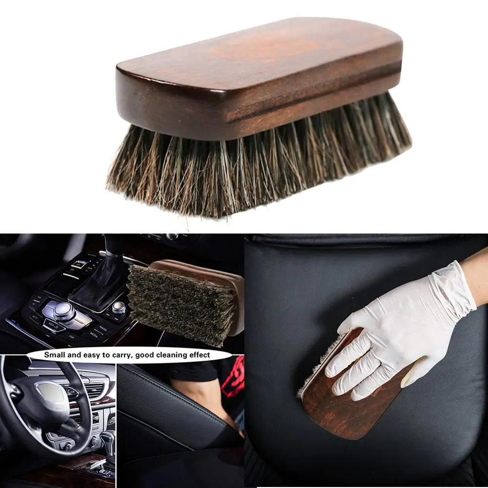 Horsehair Leather Textile Cleaning Brush for Car Interior Furniture Apparel Bag Shine Polishing Brush Auto Wash