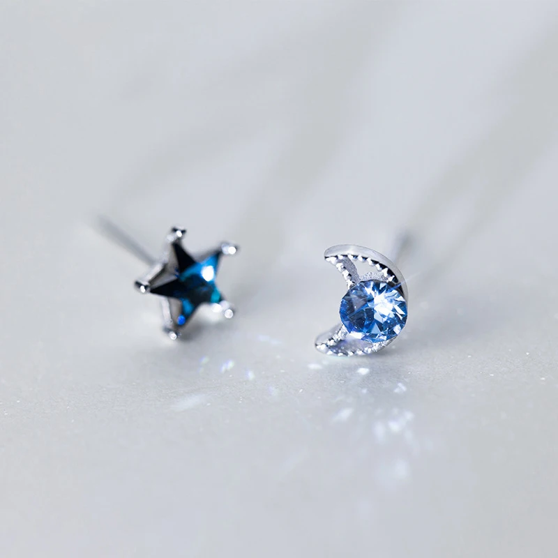 Женские серьги гвоздики из серебра 925 пробы с Луной и звездами|fashion stud earrings|stud