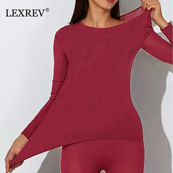 

Women's Thermal Underwear Female Lingerie Thermo Underwear Set Solid Color Long Sleeves Two Pieces Pajamas Set Thin Sleepwear